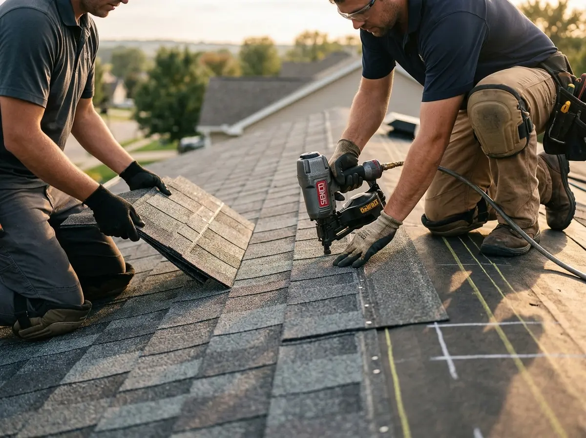 Professional roofer working on a residential roof in Waipio Acres